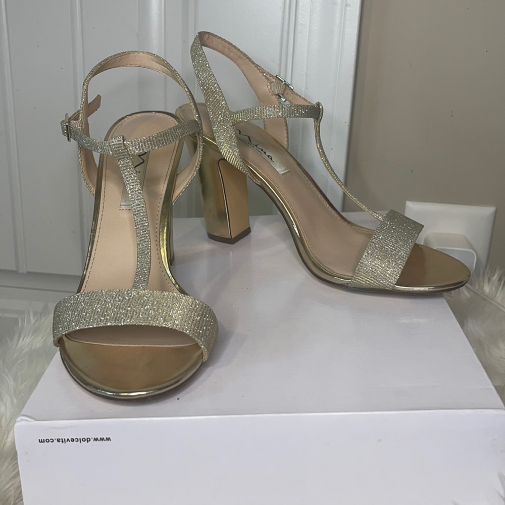 Nina New York Gold Glitter Heels
